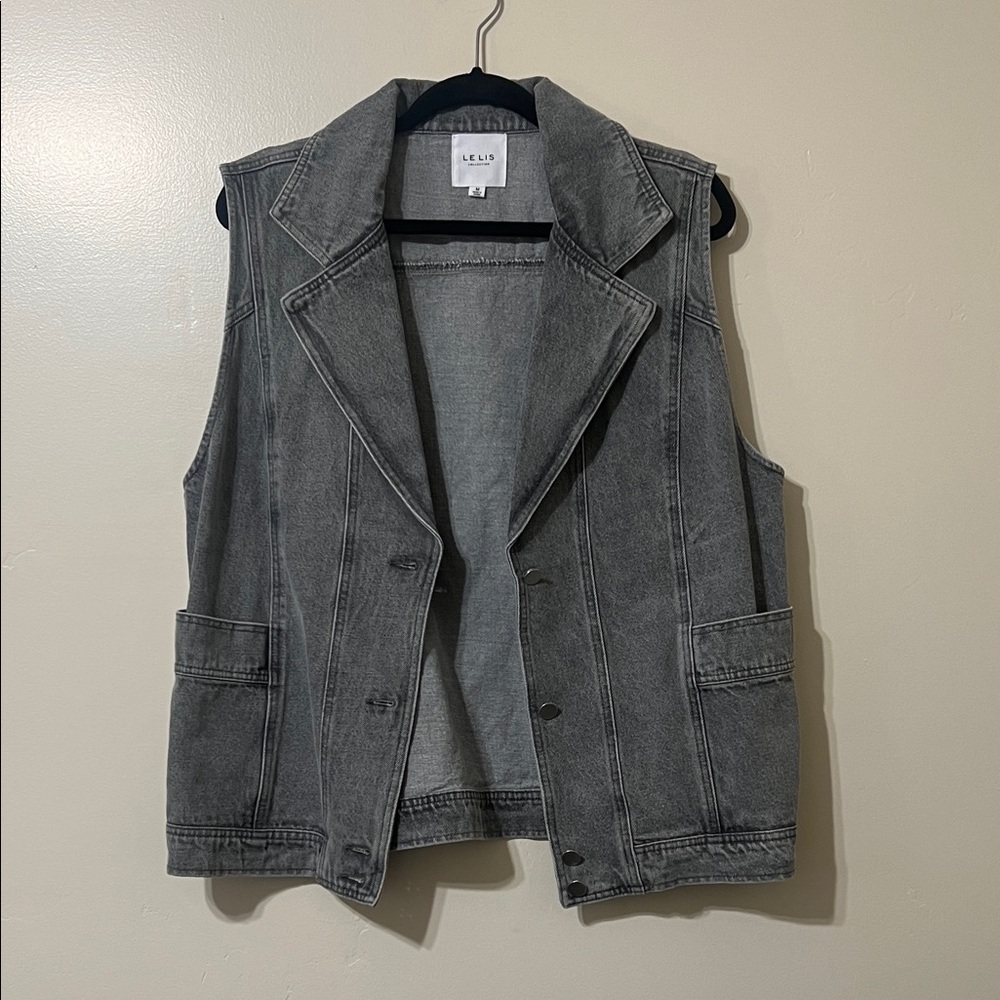 Gray Denim Sleeveless Vest